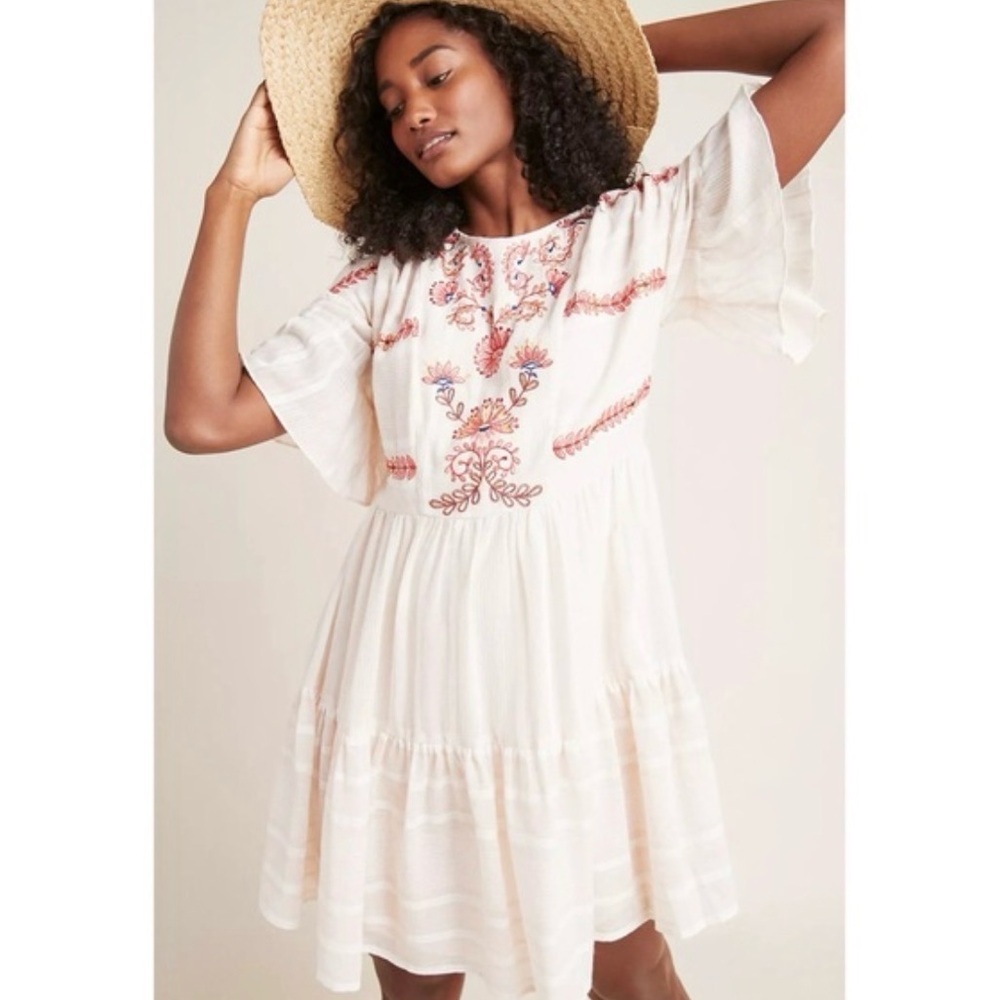 Ranna Gill Cream Embroidered Mini Dress